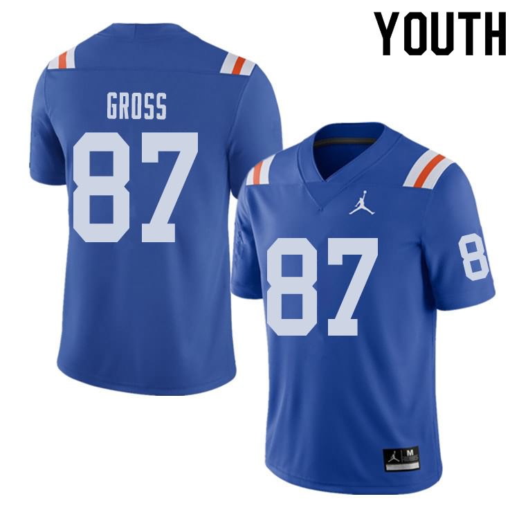 NCAA Florida Gators Dennis Gross Youth #87 Jordan Brand Alternate Royal Throwback Stitched Authentic College Football Jersey XWS2064QY